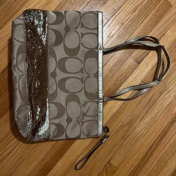 Coach Purse/Tote Bag with Gold Sequins Stripe - Picture 1 of 4